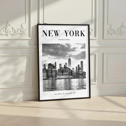 New York Manhattan Skyline Monochrome Poster