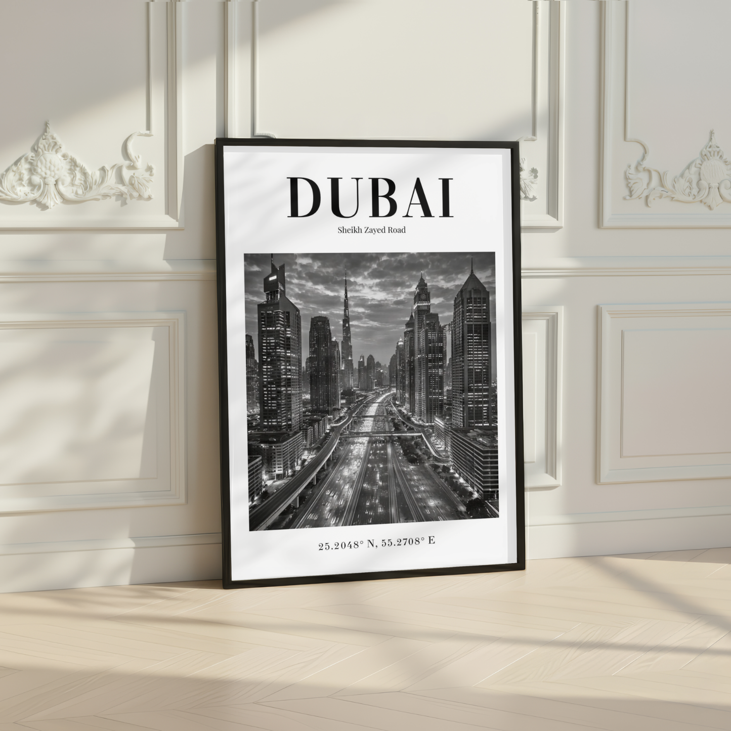 Dubai Sheikh Zayed Road Skyline Monochrome Poster