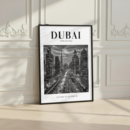Dubai Sheikh Zayed Road Skyline Monochrome Poster