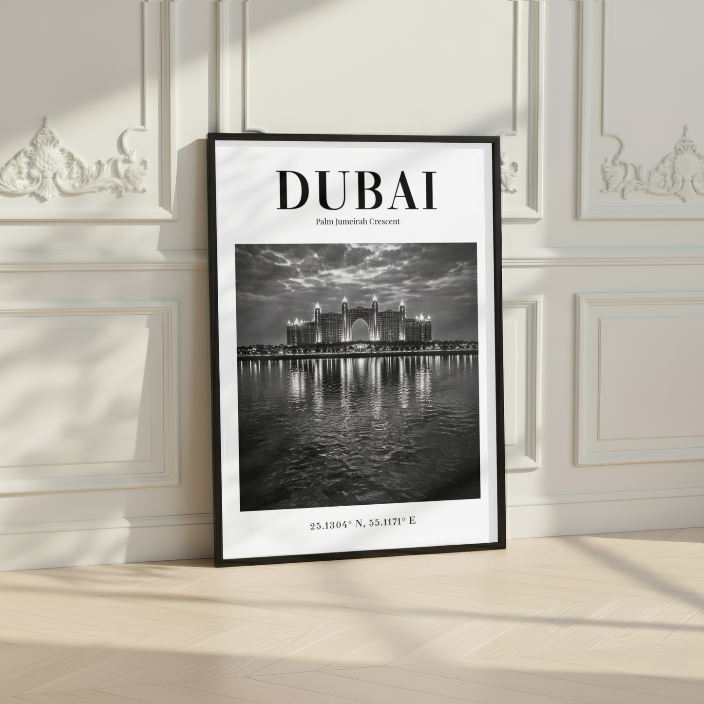Dubai Palm Jumeirah Crescent Monochrome Poster