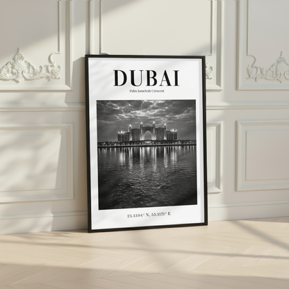 Dubai Palm Jumeirah Crescent Monochrome Poster