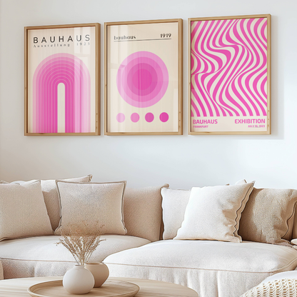 Set of 3 Pink Bauhaus Prints