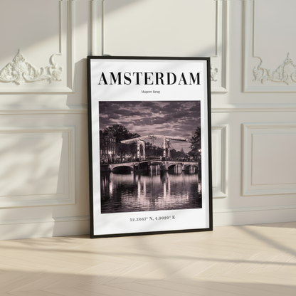 Amsterdam Magere Brug (Skinny Bridge)Monochrome Poster