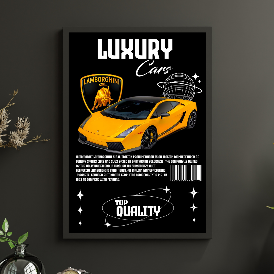 Yellow Lamborghini Sports Car Poster