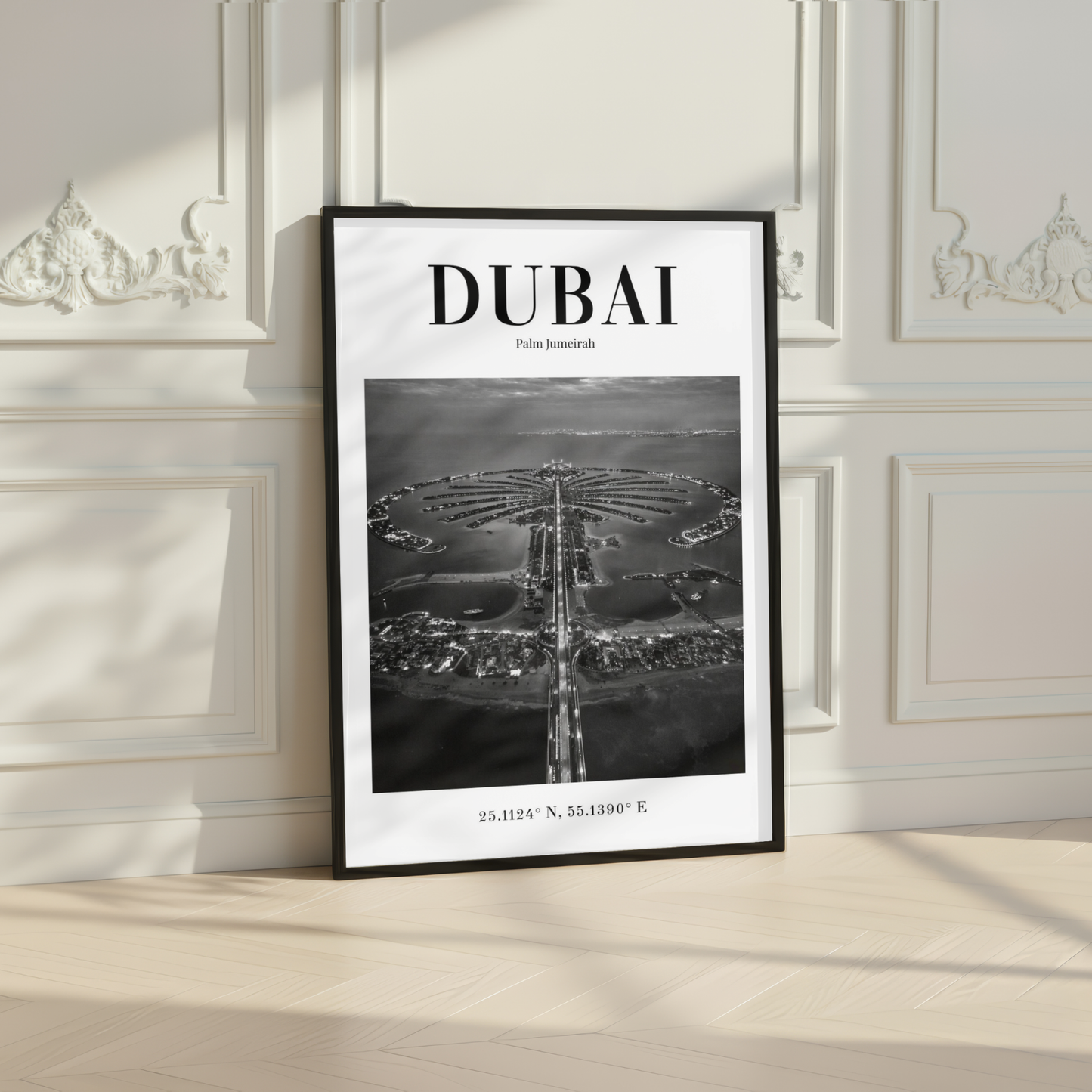 Dubai Palm Jumeirah Aerial Monochrome Poster