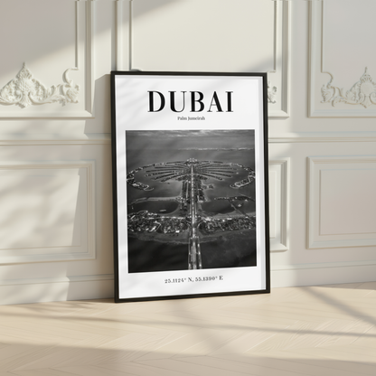 Dubai Palm Jumeirah Aerial Monochrome Poster
