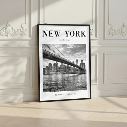 New York Brooklyn Bridge Monochrome Poster