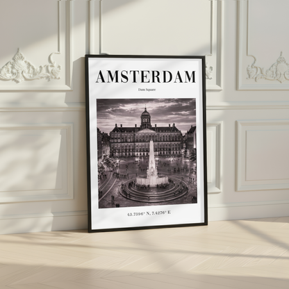 Amsterdam Dam Square Monochrome Poster