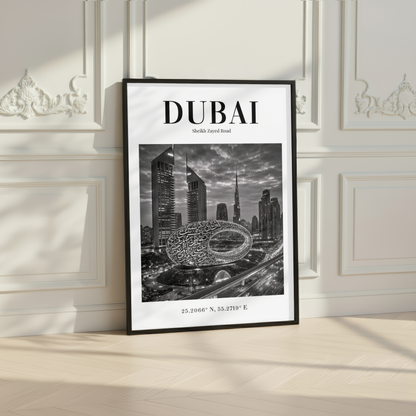 Dubai Sheikh Zayed Road Monochrome Poster