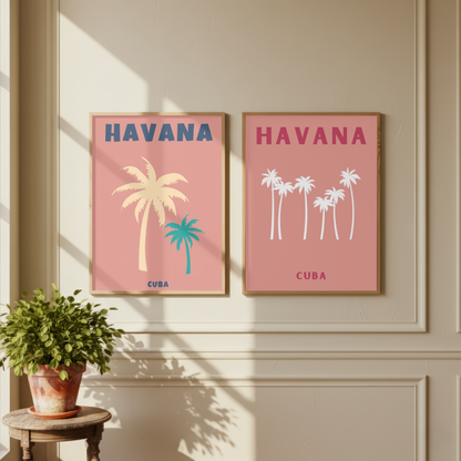 Havana Cuba Tropical Wall Art Set of 2