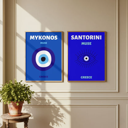 Mykonos & Santorini Travel Print Set of 2 | Greek Islands Wall Art