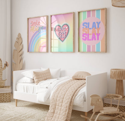 Set of 3 Rainbow Preppy Prints