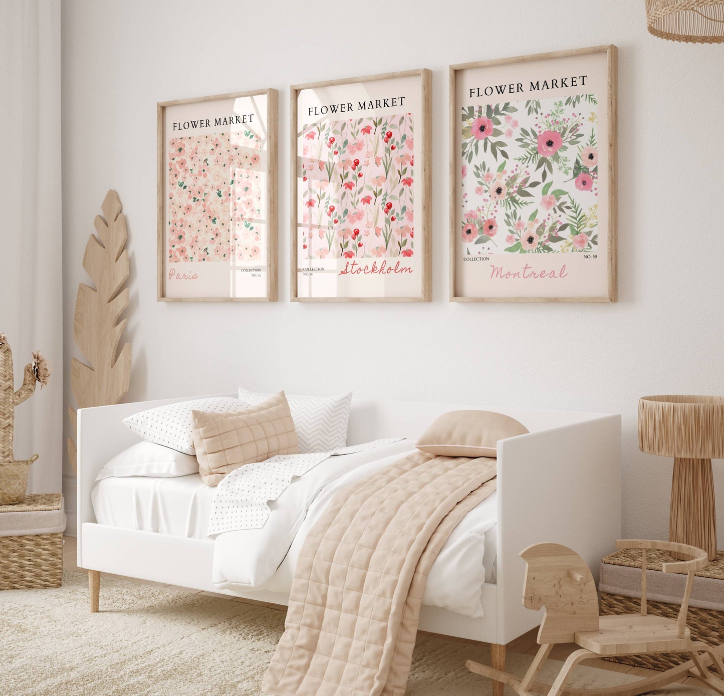 Set of 3 Pink Flower Market Prints