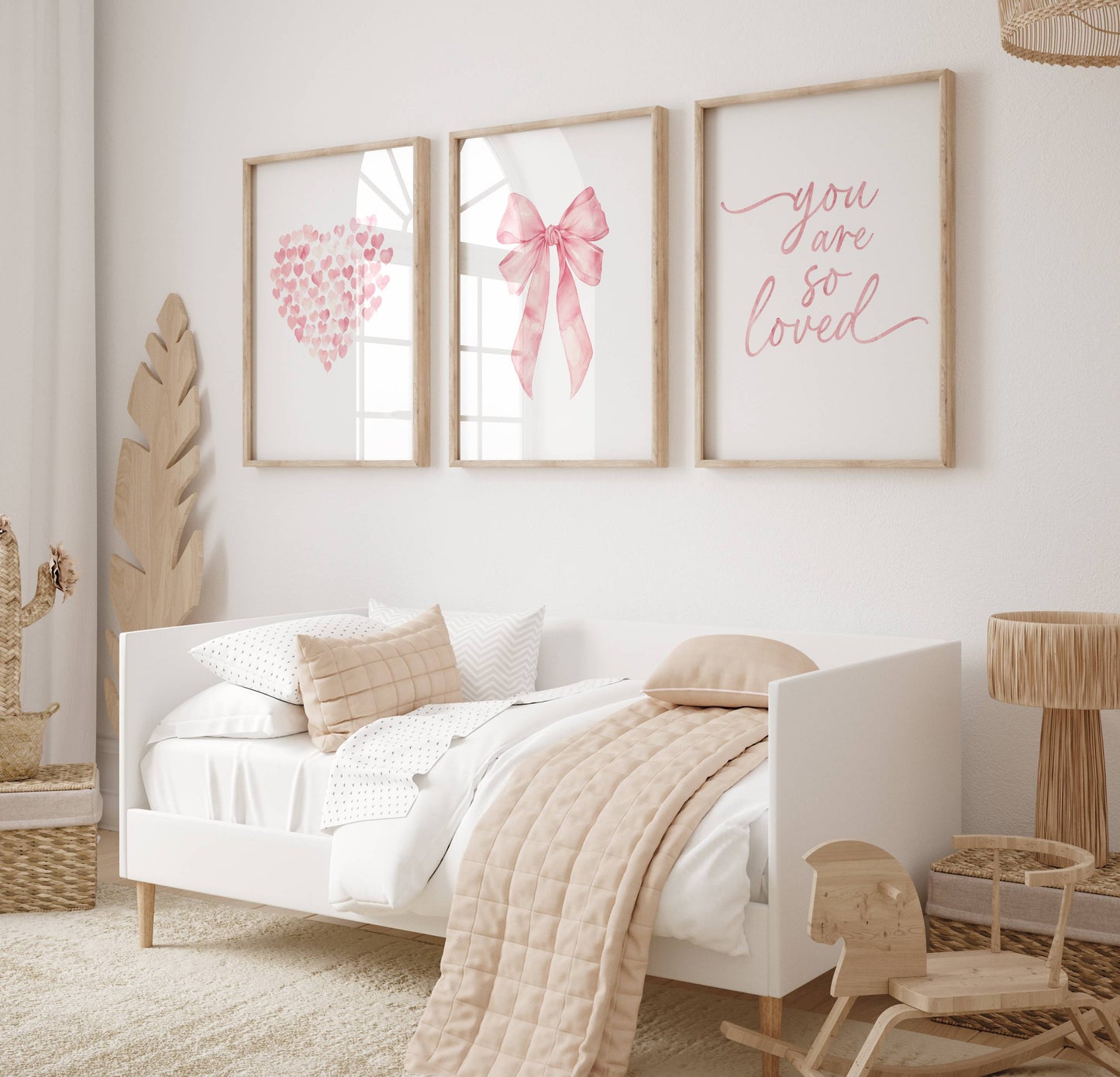 Pink Bow Nursery Wall Art Set of 3 | Baby Girl Bedroom Prints | Coquette Decor