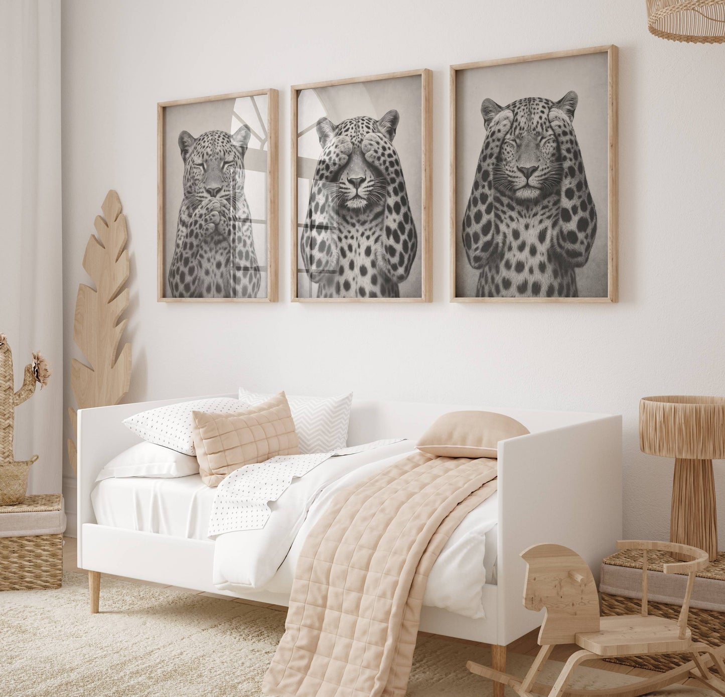 Set of 3 Black and White Leopard Prints