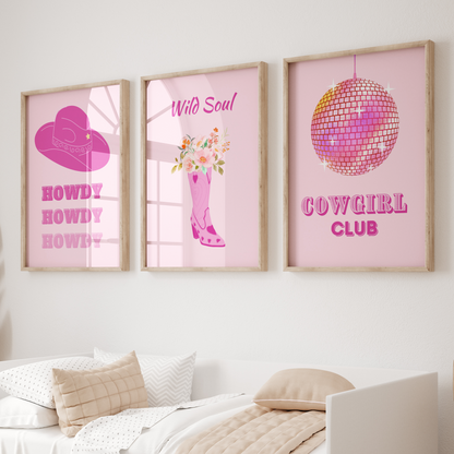 Set of 3 Cowgirl Preppy Posters