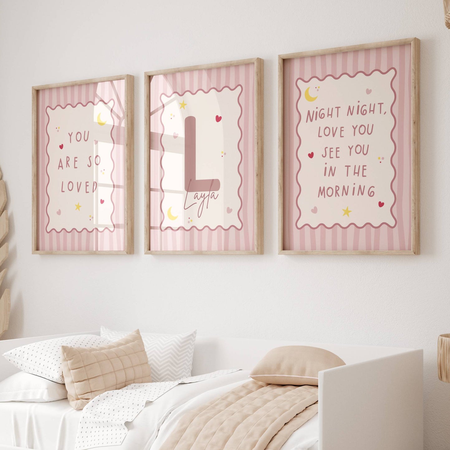 Personalised Baby Girl Nursery Wall Art Set | Pink Coquette Nursery Prints
