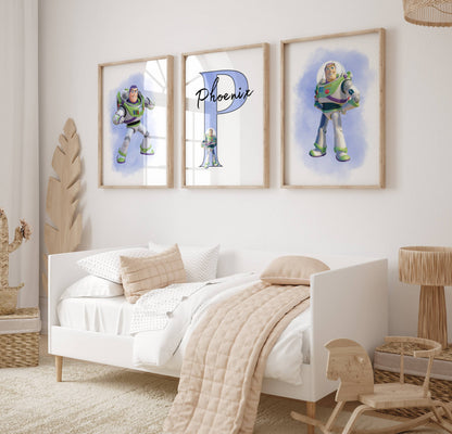Personalised Buzz Lightyear Nursery Prints Set | Toy Story Inspired Kids Wall Art