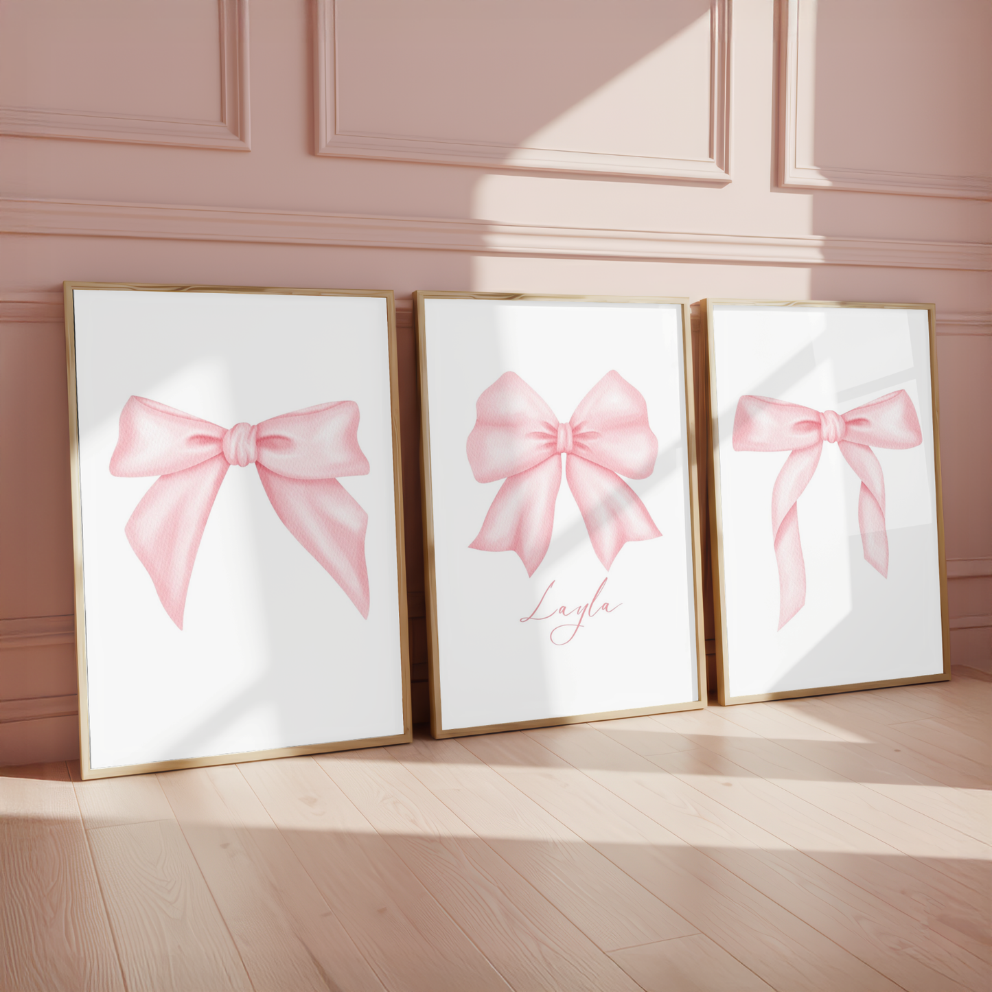 Set of 3 Pink Bow Coquette Personalised Prints