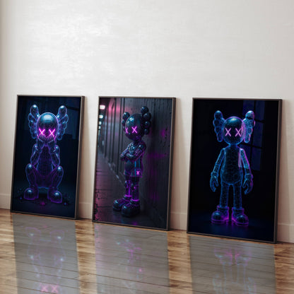 Set of 3 Neon Kaws Posters