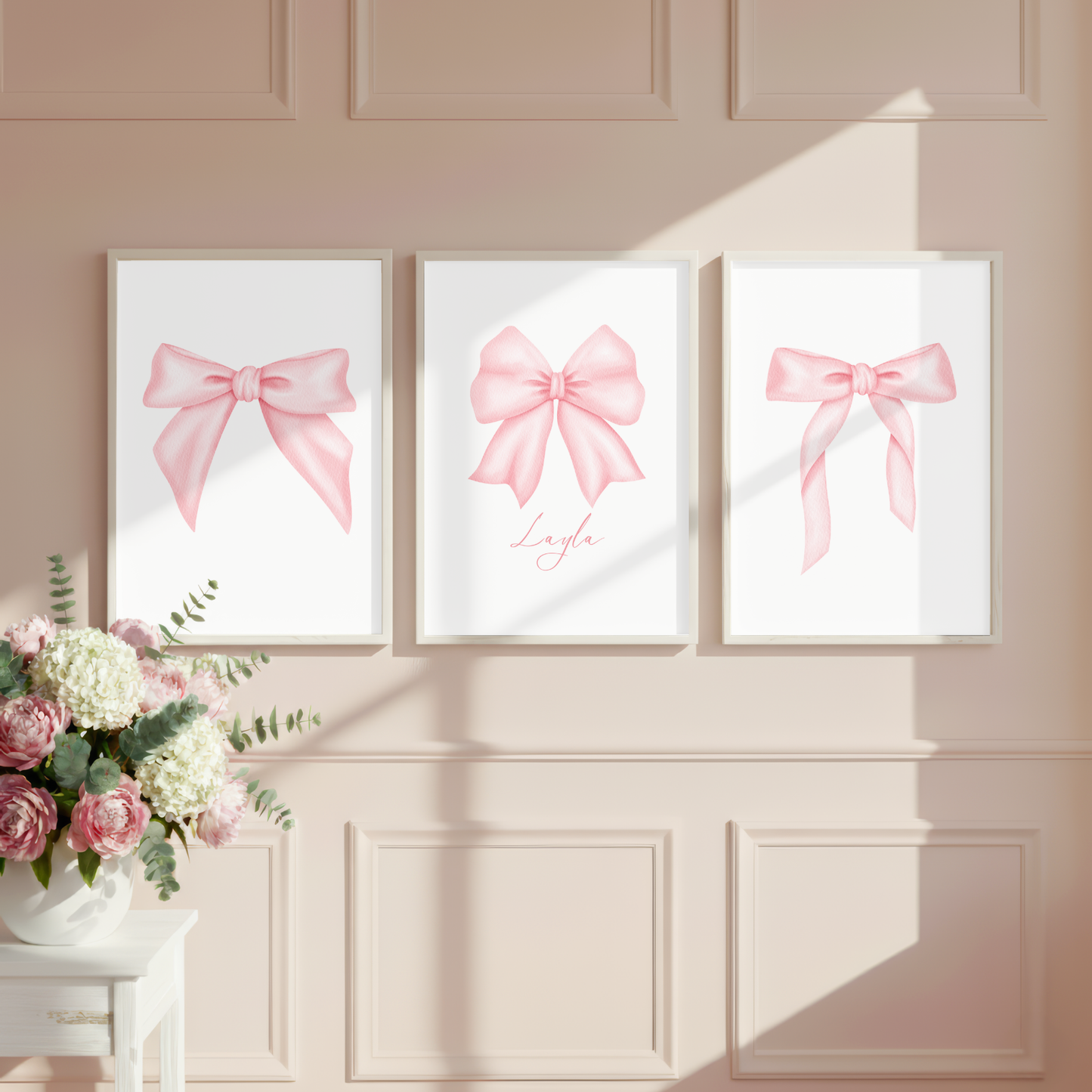 Set of 3 Pink Bow Coquette Personalised Prints