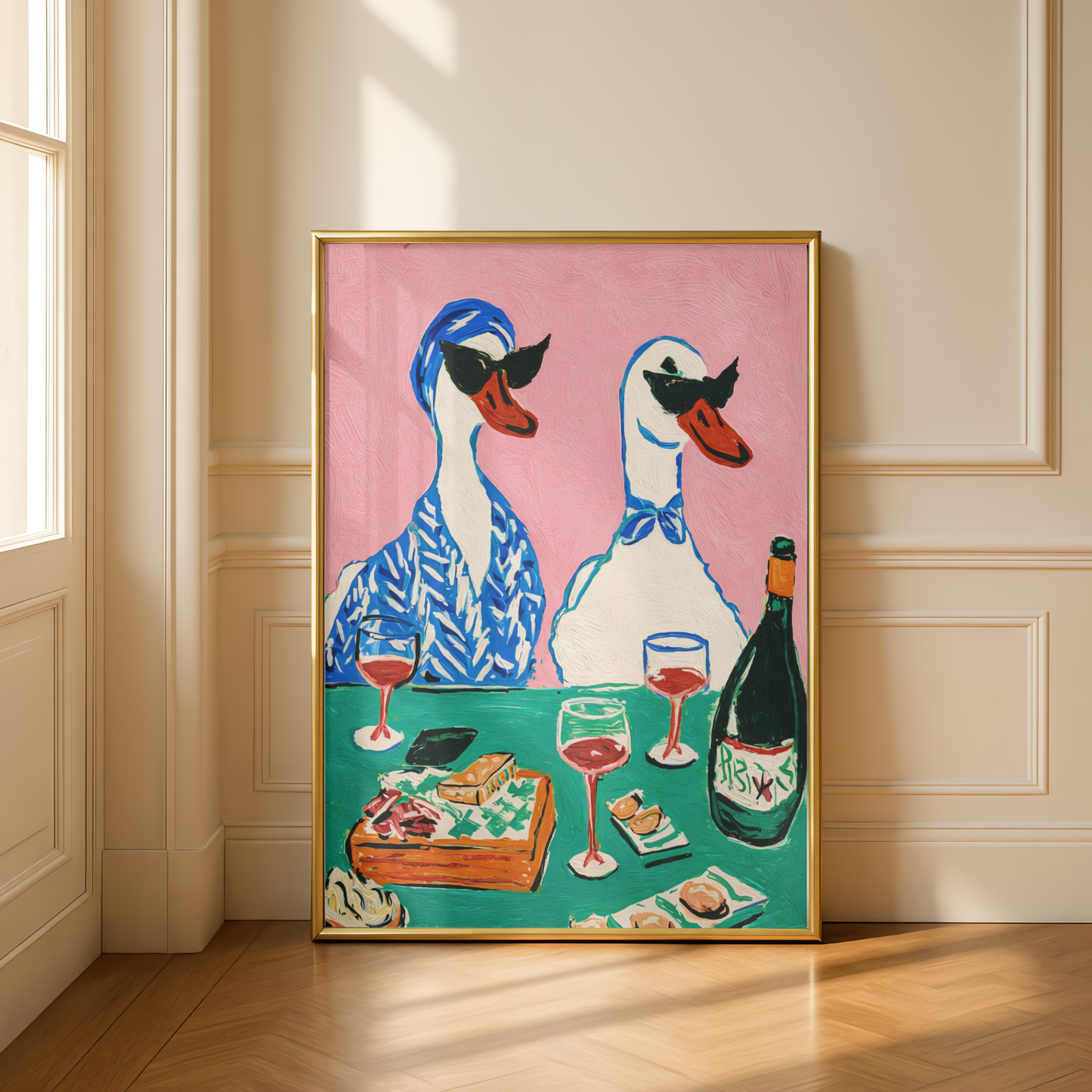 Funny Ducks Drinking Wine Wall Art Print
