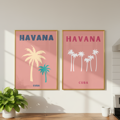 Havana Cuba Tropical Wall Art Set of 2