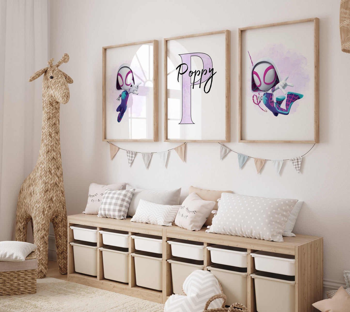 Personalised Spider Gwen Ghost Spider Wall Art Set of 3 | Superhero Girls Bedroom Prints