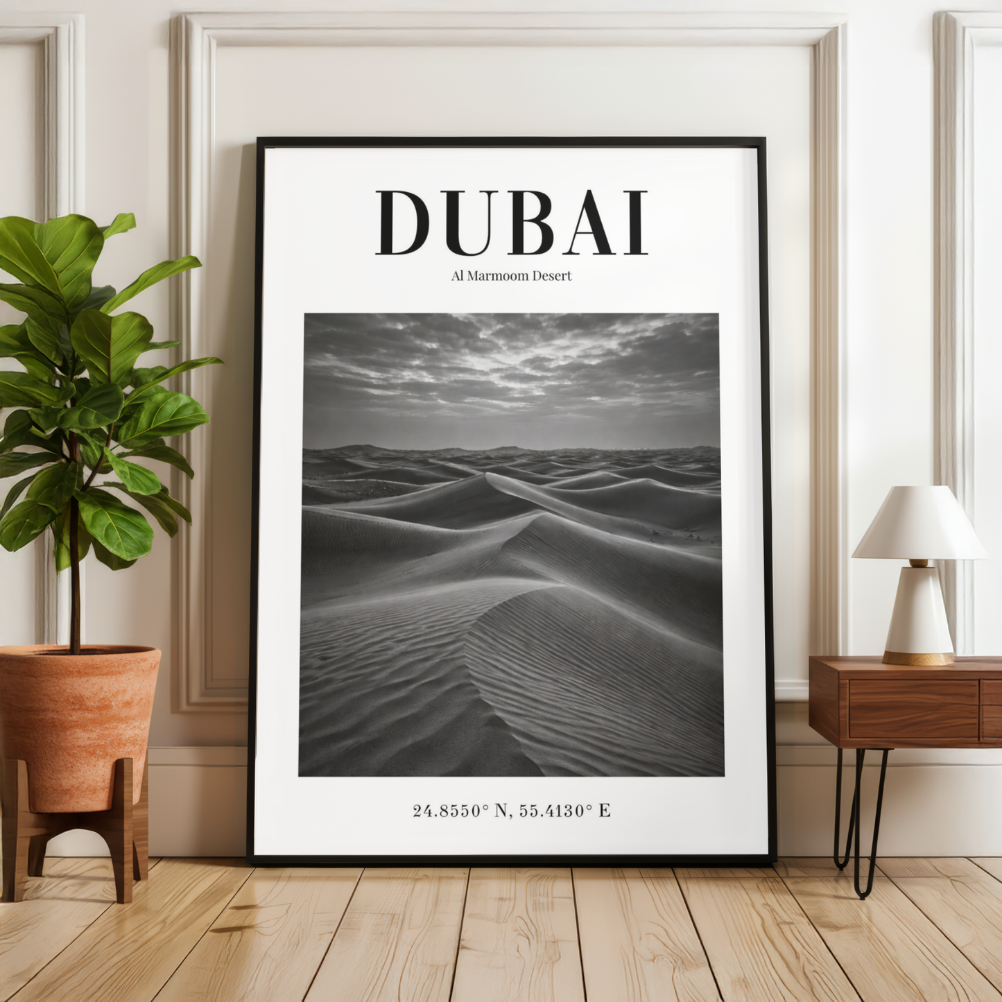 Dubai Al Marmoom Desert Monochrome Poster