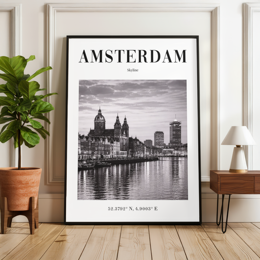 Amsterdam City Skyline Monochrome Poster