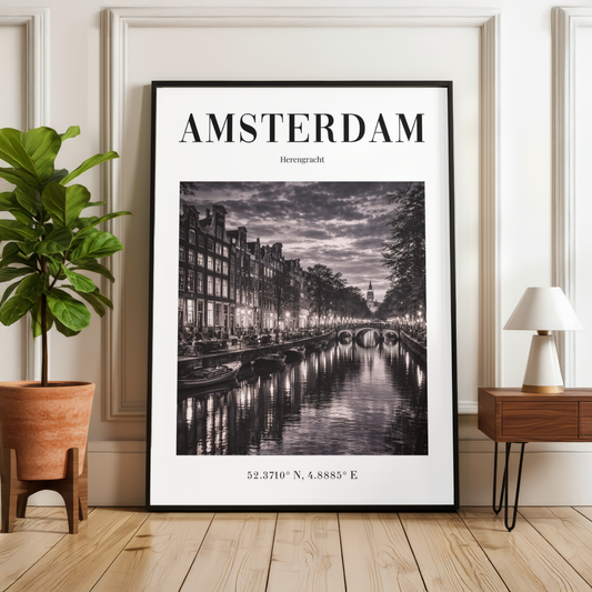 Amsterdam Herengracht Monochrome Poster