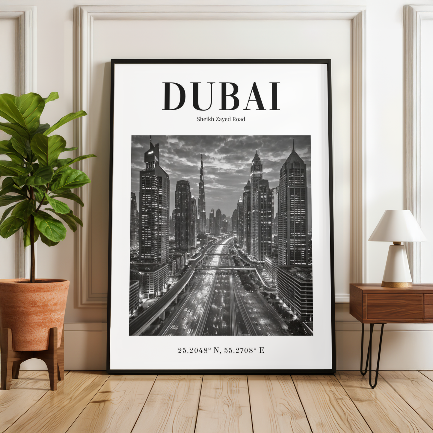Dubai Sheikh Zayed Road Skyline Monochrome Poster