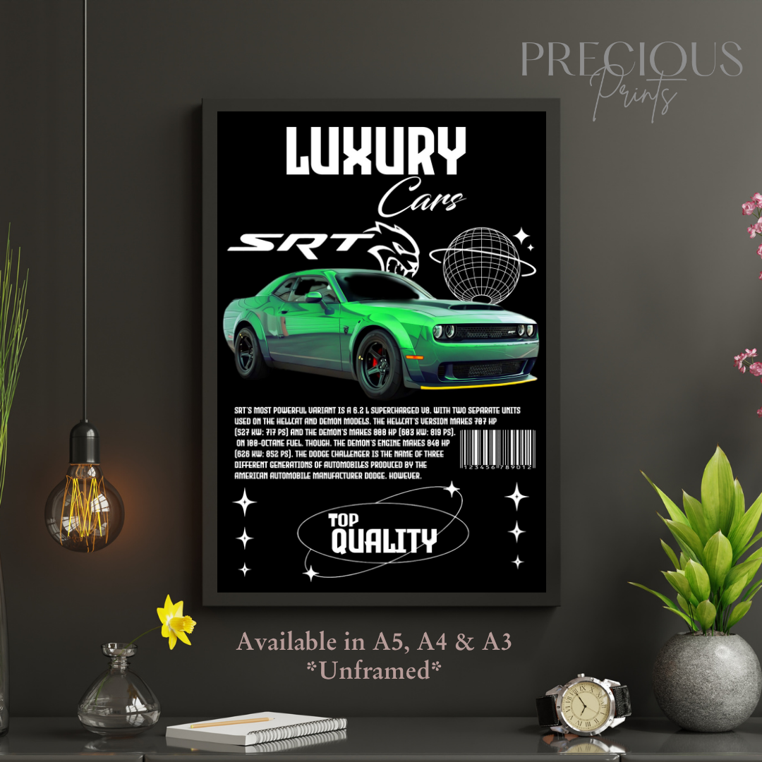 Green Dodge SRT Sports Car Poster