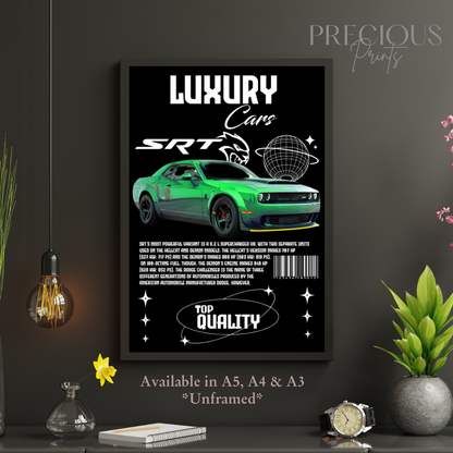 Green Dodge SRT Sports Car Poster