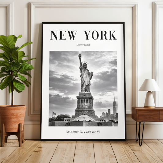 New York Statue of Liberty Monochrome Poster