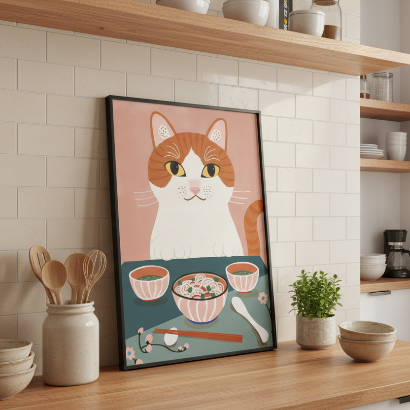 Cute Cat Noodle Print
