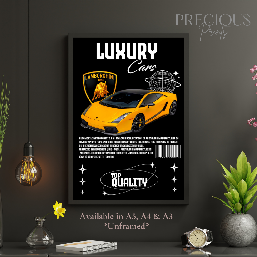 Yellow Lamborghini Sports Car Poster