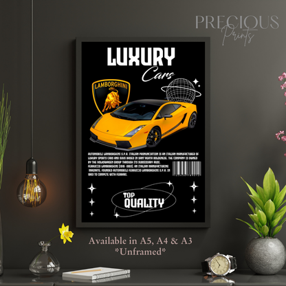 Yellow Lamborghini Sports Car Poster