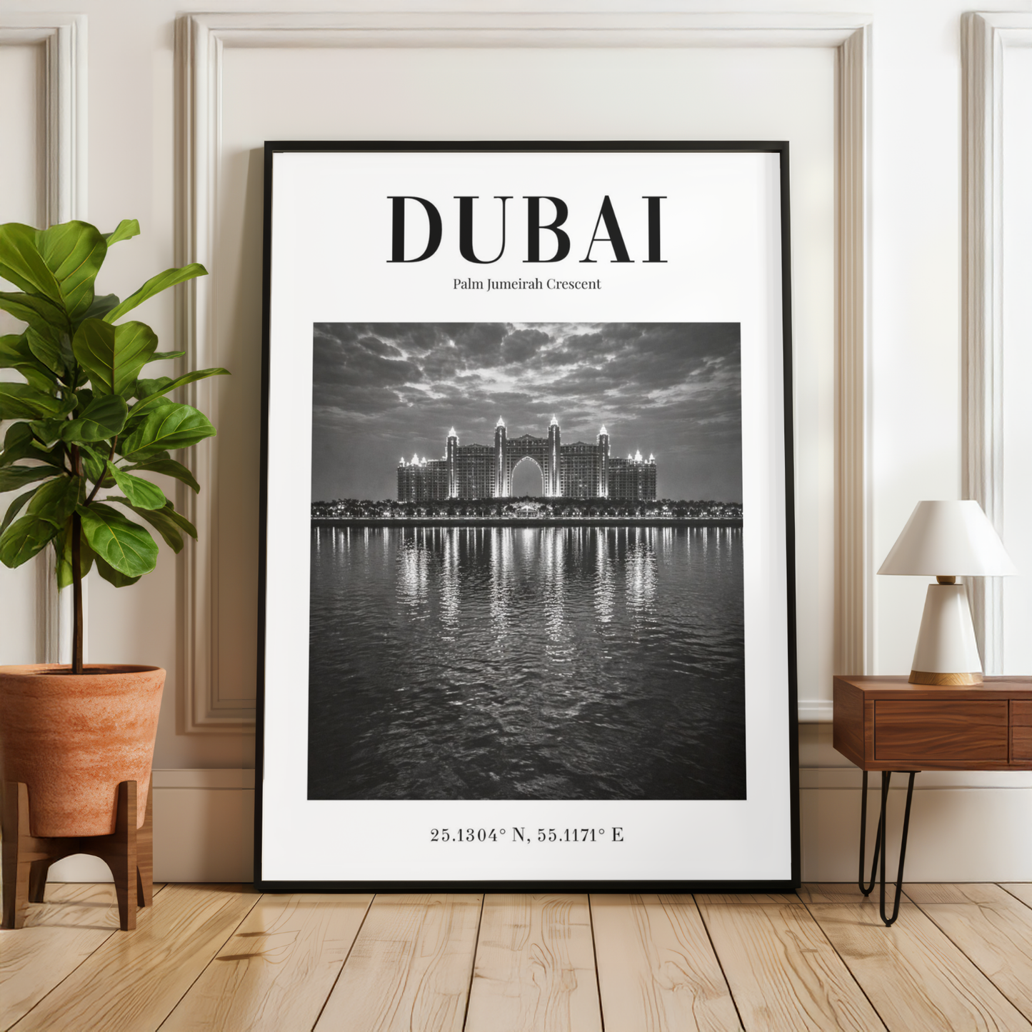 Dubai Palm Jumeirah Crescent Monochrome Poster