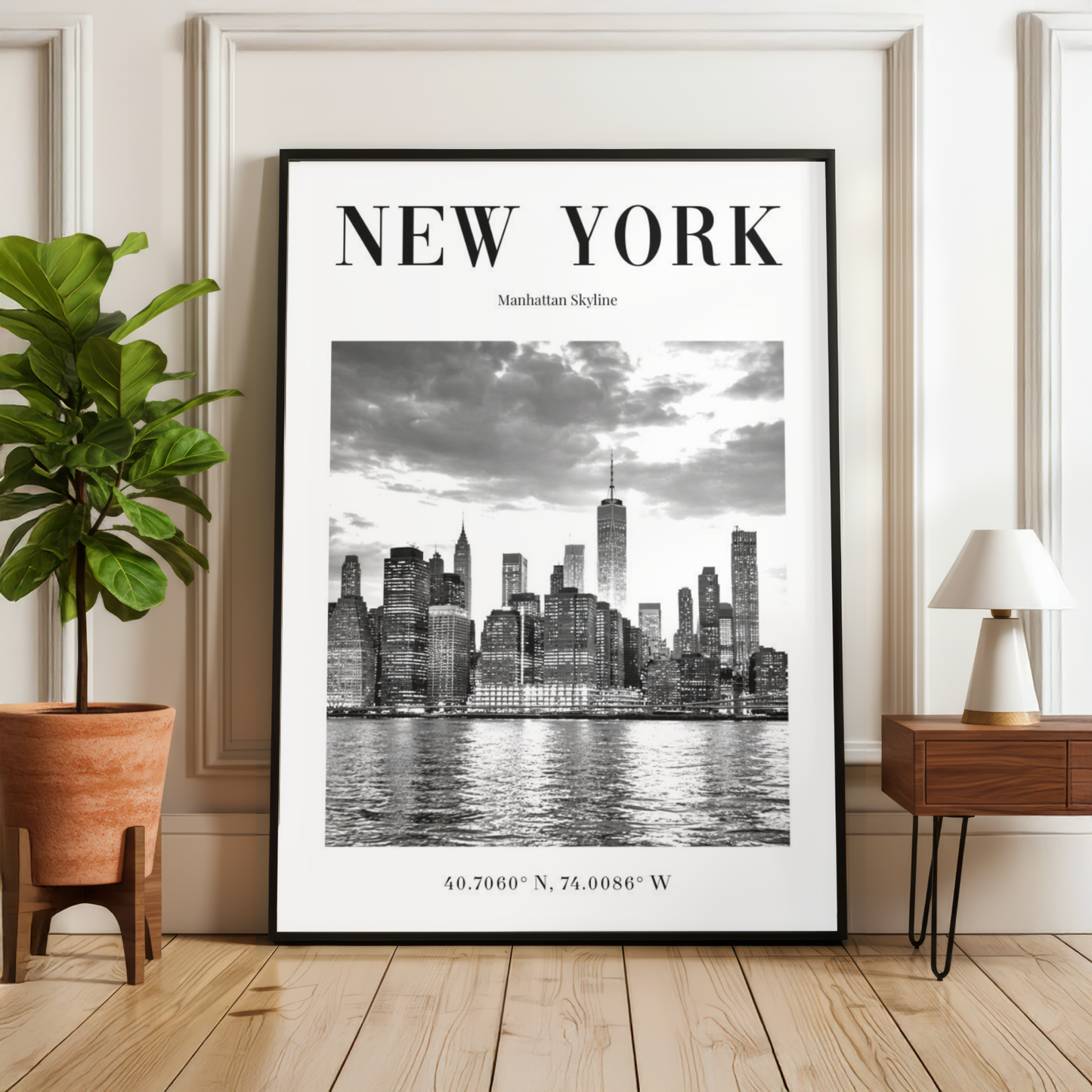 New York Manhattan Skyline Monochrome Poster