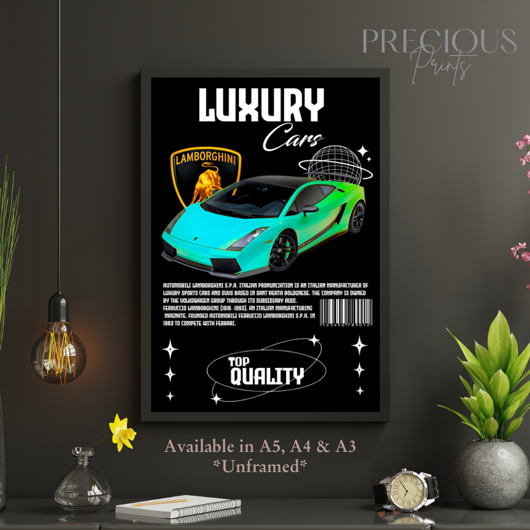 Green Blue Lamborghini Sports Car Poster