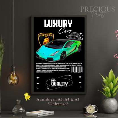 Green Blue Lamborghini Sports Car Poster