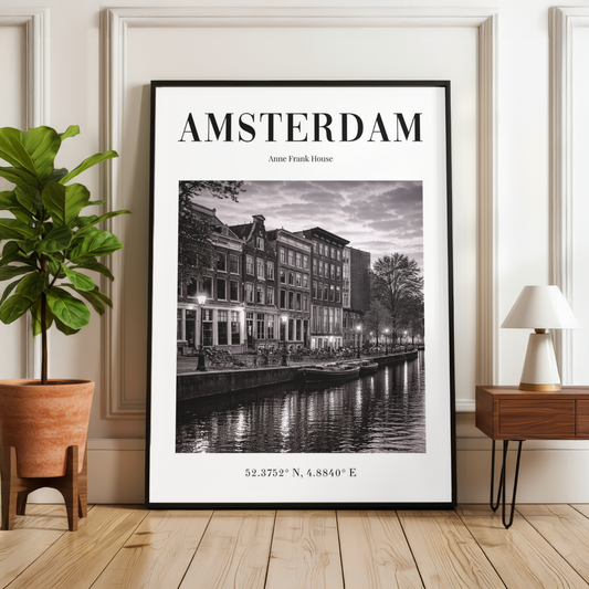 Amsterdam Anne Frank House Monochrome Poster