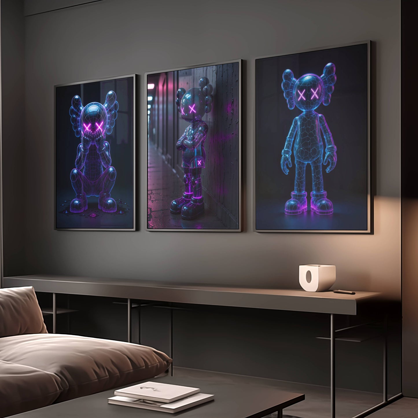 Set of 3 Neon Kaws Posters
