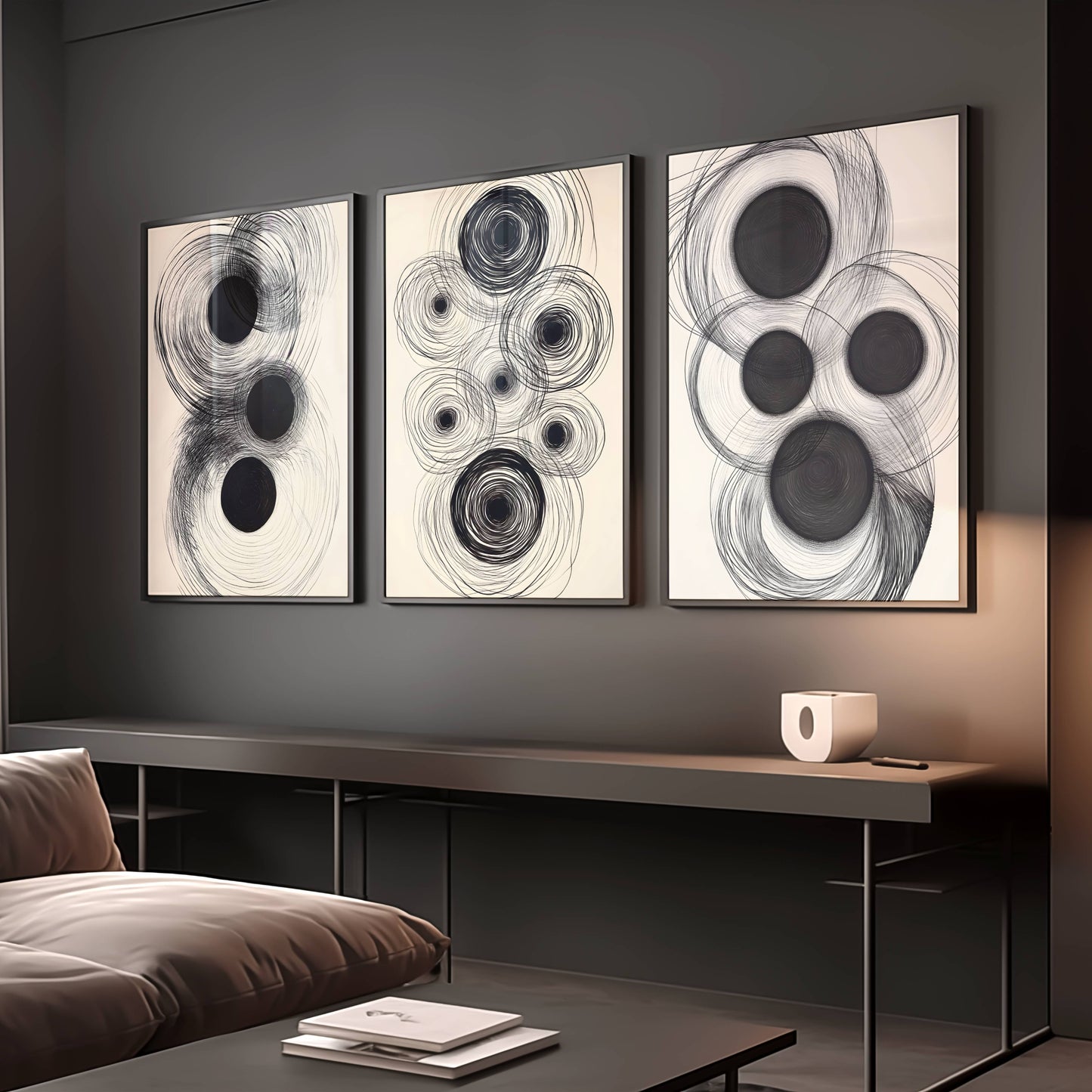 Set of 3 Dark Modern Swirls