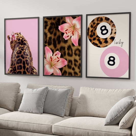 Set of 3 Pink Leopard Prints