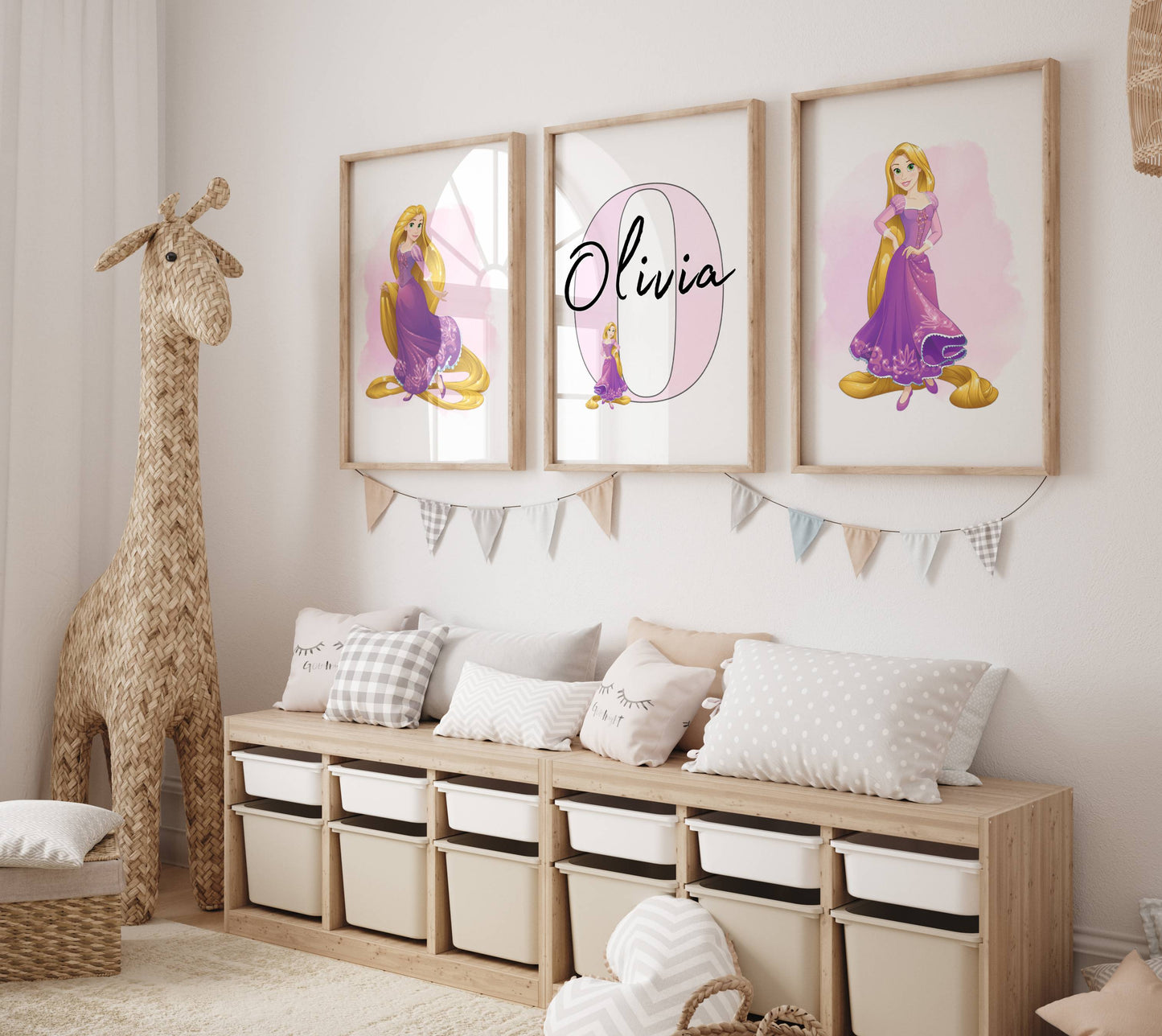 Personalised Rapunzel Princess Wall Art Set of 3 | Girls Bedroom Prints