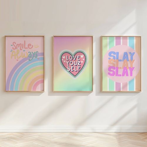 Set of 3 Rainbow Preppy Prints