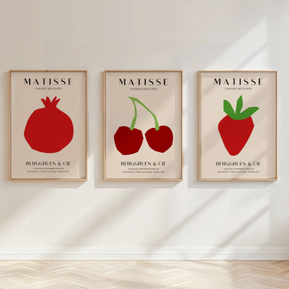 Set of 3 Red Matisse Fruit Prints