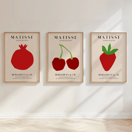 Set of 3 Red Matisse Fruit Prints